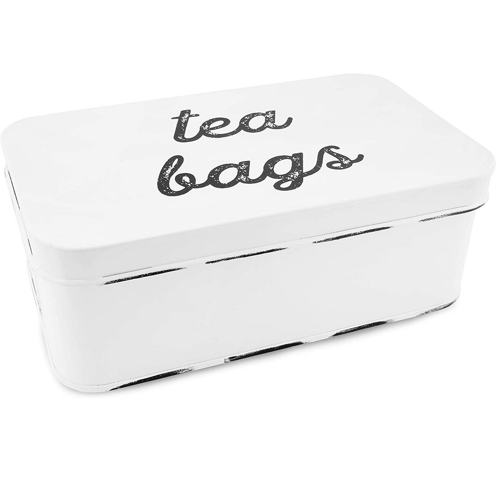 White Tea Bags Storage Tin